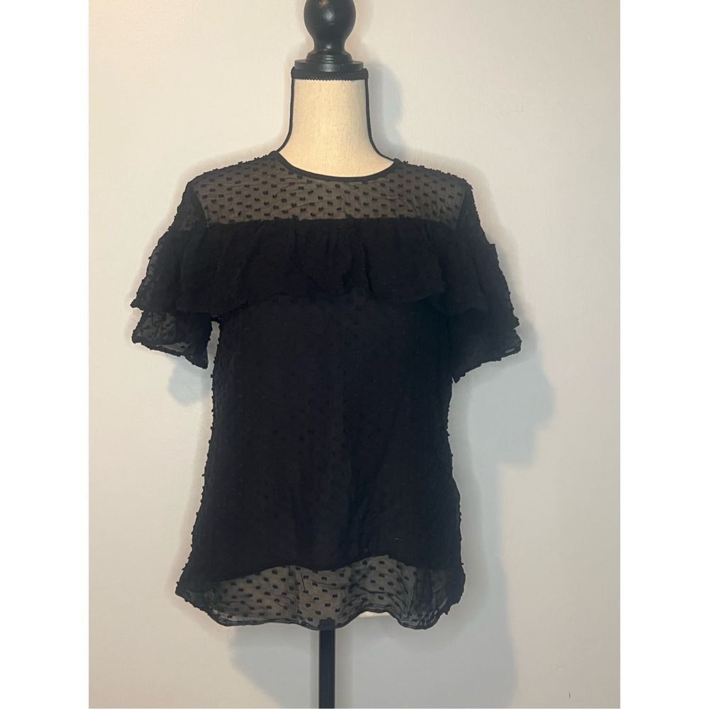 J.Crew Edie Black Swiss Dot Ruffle Blouse size 00